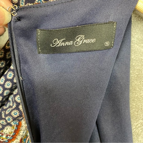 Anna Grace Dress Small Blue Boho Western Print Rayon Long Sleeve Lined - Picture 9 of 13